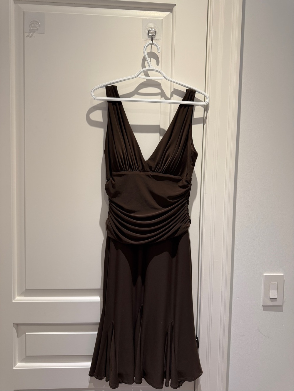 Women's V-Neck Brown Ruched Evening Dress